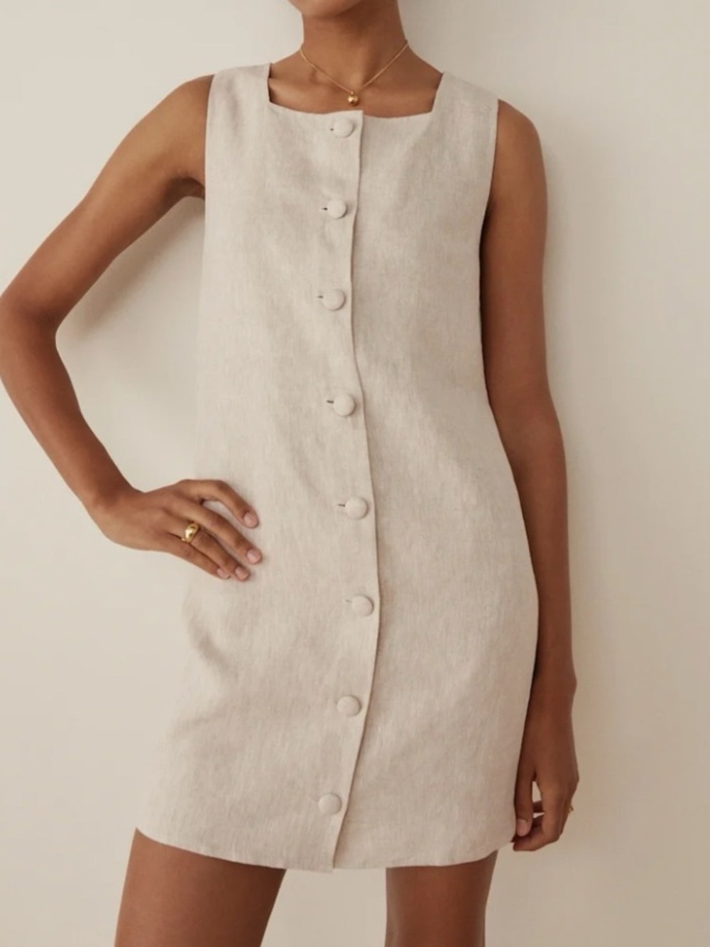 Reformation Danna Linen Dress in Oatmeal - Picture 2 of 5